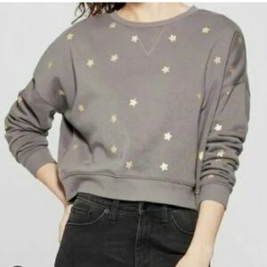 Fifth Sun Sweatshirt Gray Gold Stars Print Long Sleeve Pullover Crewneck Cozy